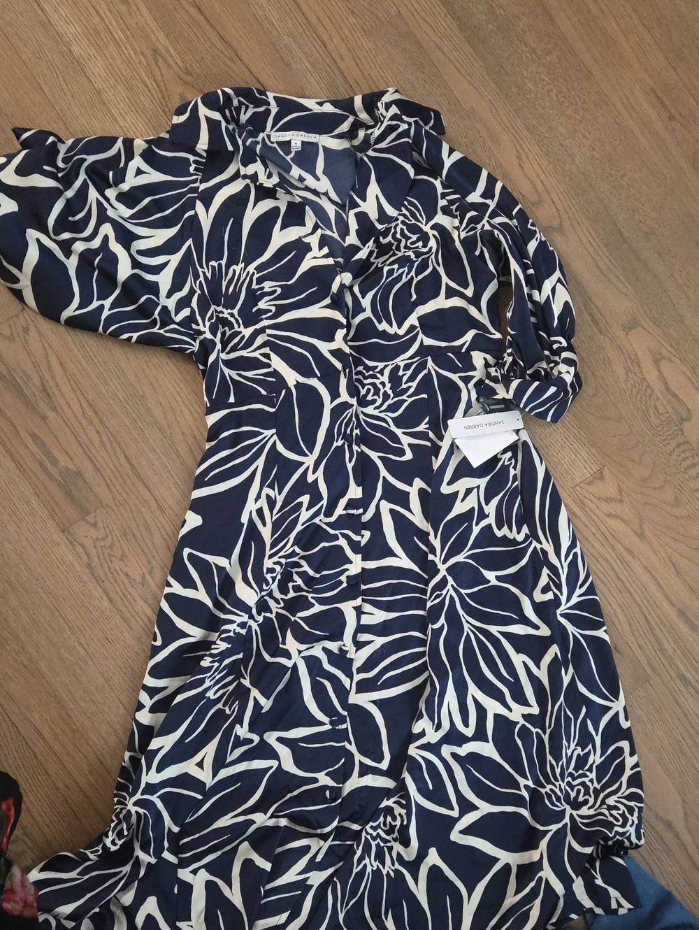 Sandra Darren Navy & Cream Floral Midi Wrap Dress